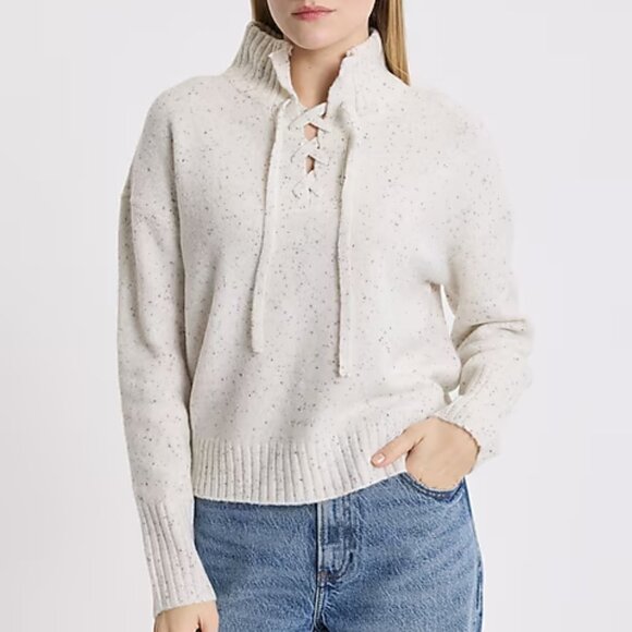 Express Easy Lace Up Mock Neck Sweater in Ivory NWT - Picture 1 of 14